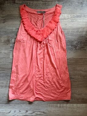 NWT Olivia Moon Coral Pink Ruffled V-Neck Sleeveless Top